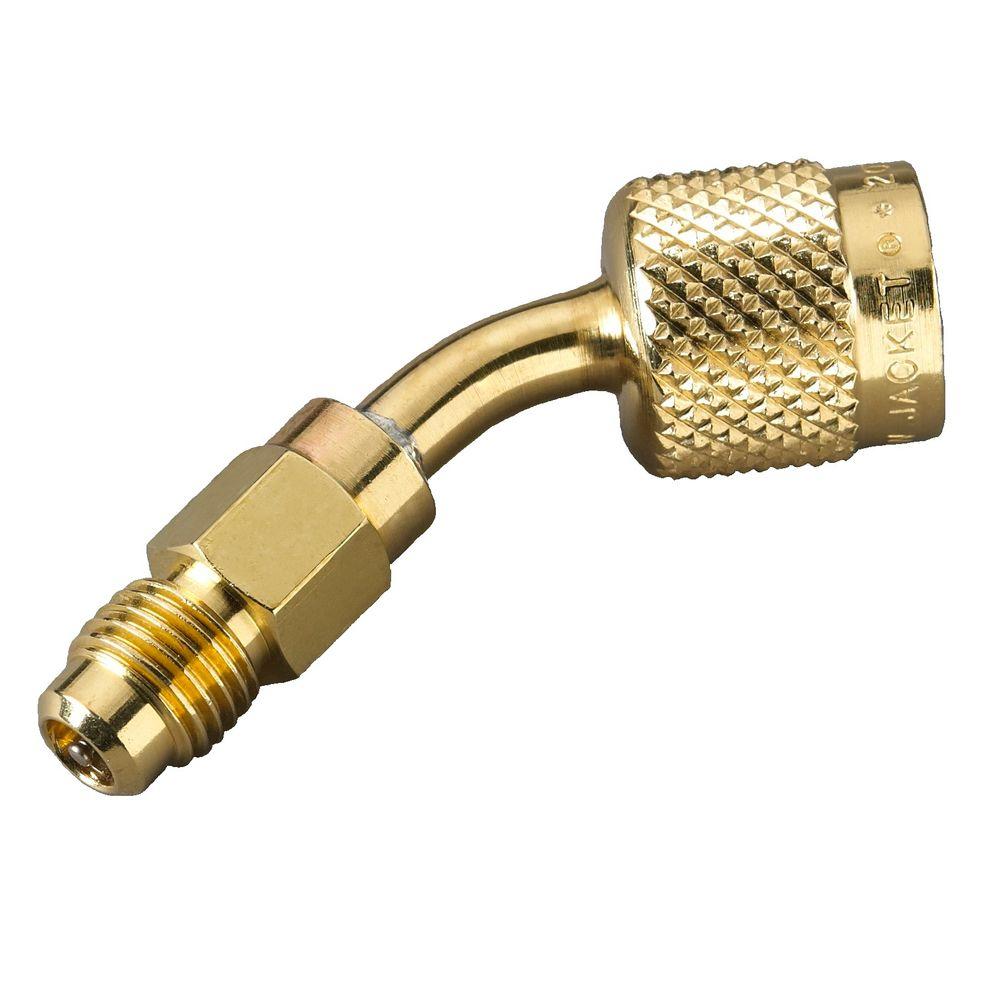 Yellow Jacket 5/16 in Female Quick Coupler x 1/4 in Male Flare with Schrader Core 45 Degree R410A Refrigeration Fitting
