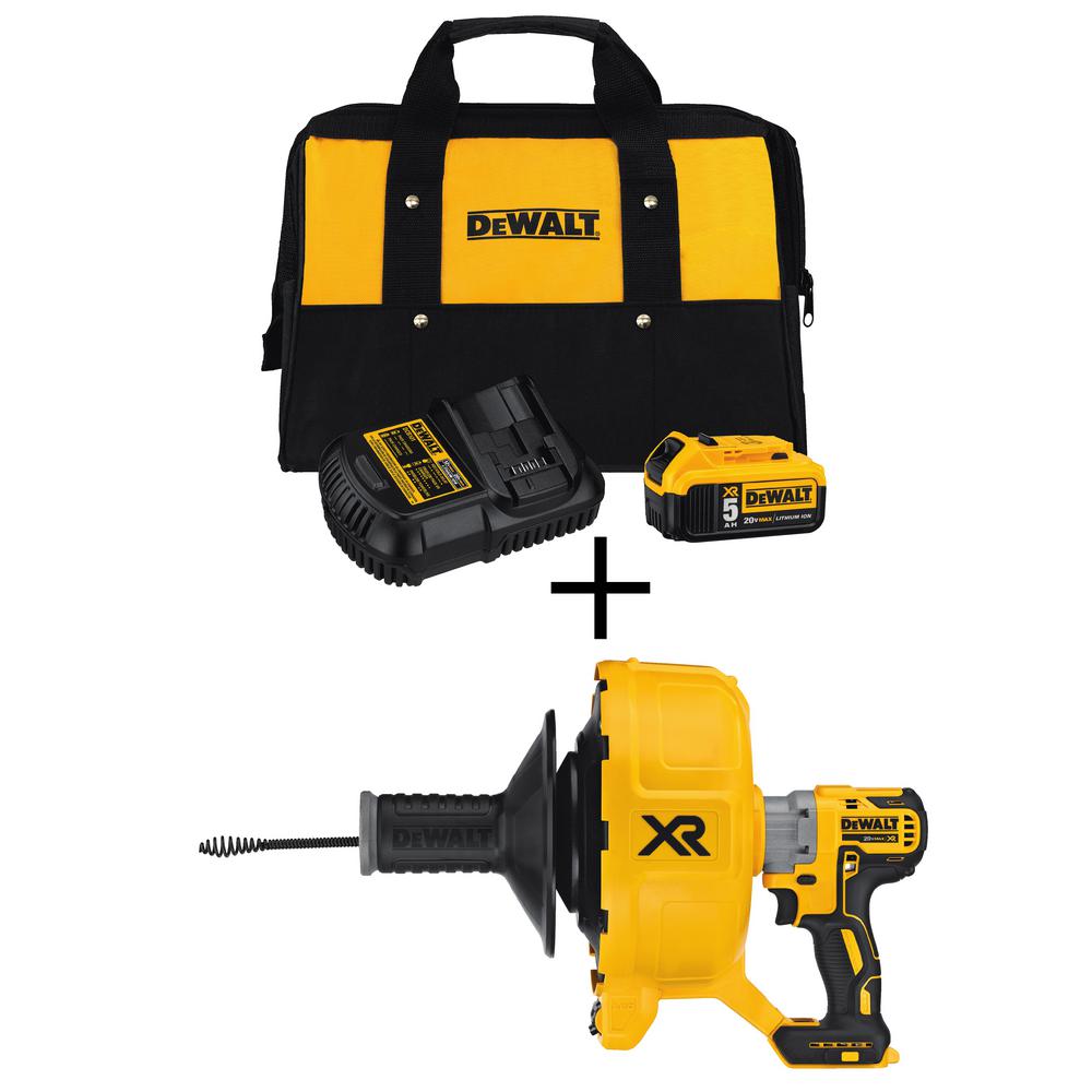 DEWALT 20-Volt MAX Cordless Brushless Drain Snake with Bonus 20-Volt 5.0Ah Battery Pack and Charger