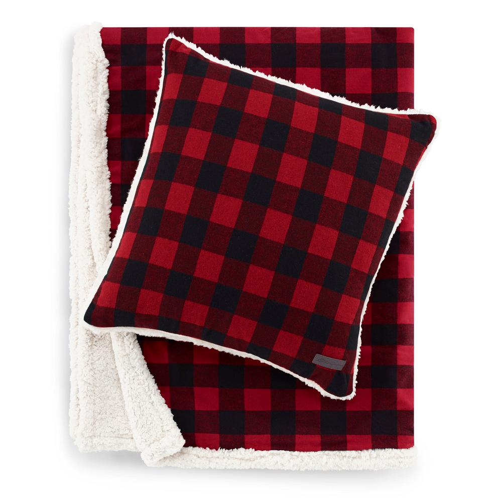 Eddie Bauer Cabin Plaid Ultra Soft Plush Red Throw and Pillow Set