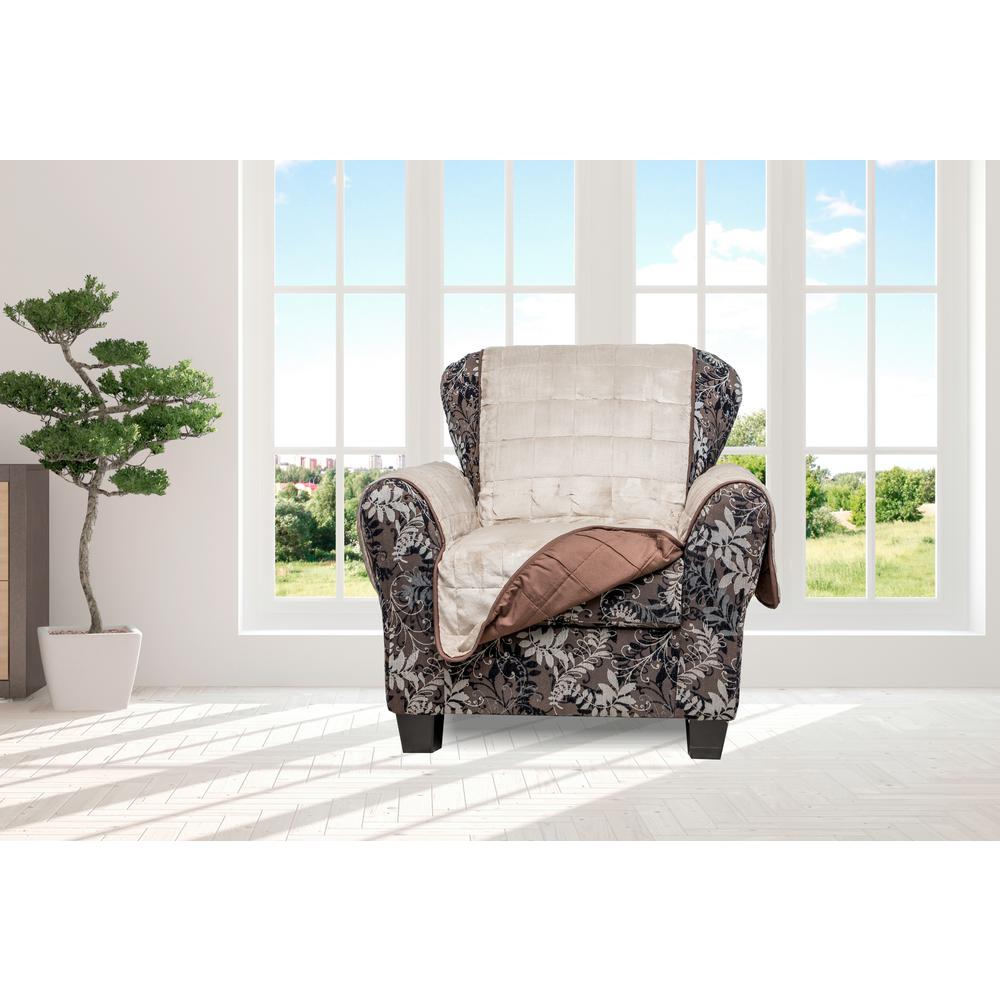 Slipcovers Living Room Furniture The Home Depot Joseph Chocolate And Taupe Flannel Reversible Waterproof Microfiber Chair Cover