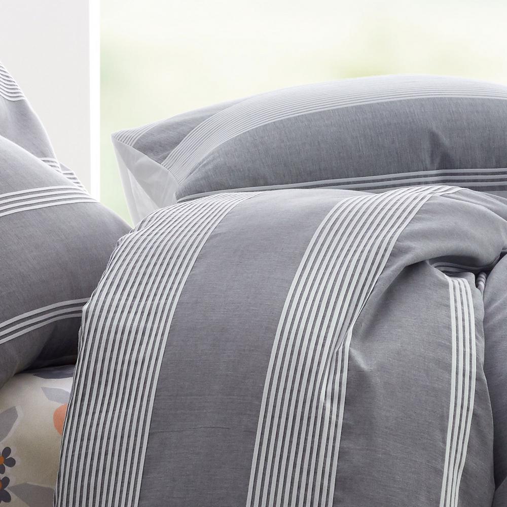 The Company Chambray Stripe Gray White Cotton Queen Duvet Chambray Stripe Gray White Cotton