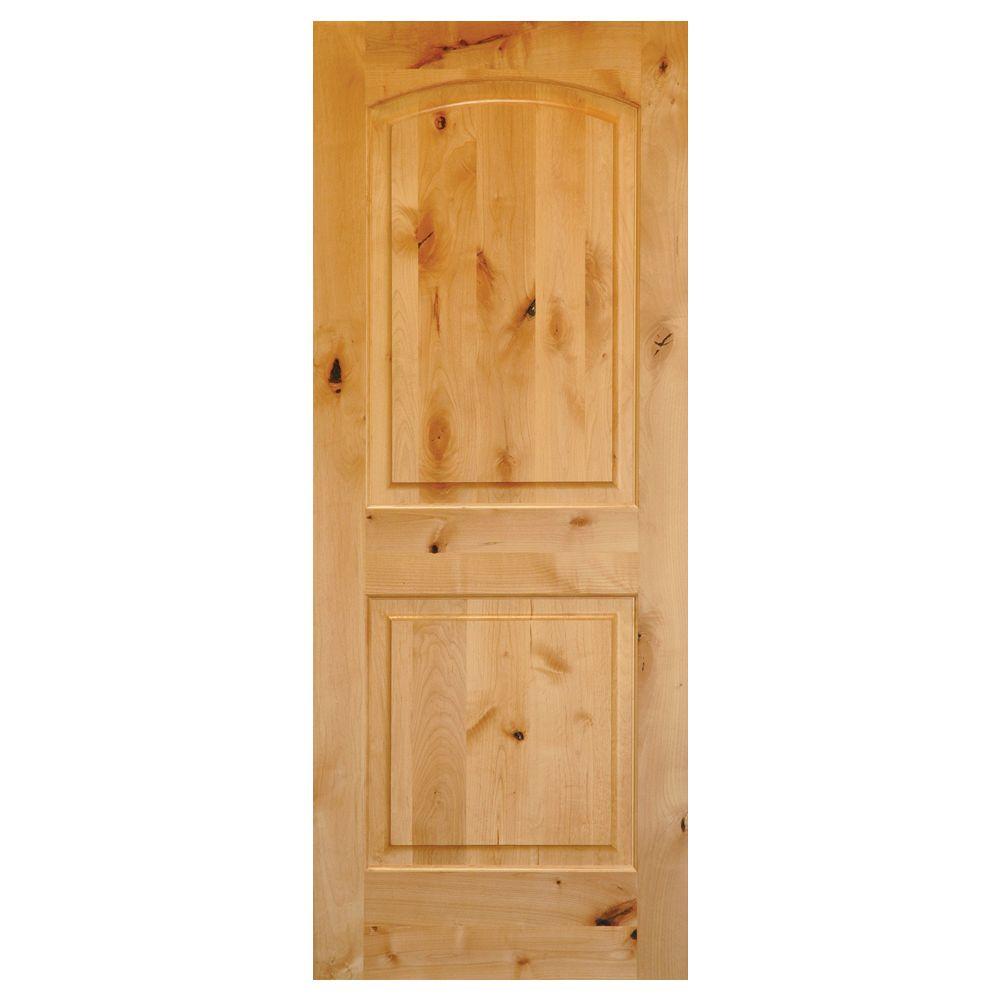 Krosswood Doors 28 In X 80 In Rustic Knotty Alder 2 Panel Top Rail Arch Solid Core Wood Right Hand Single Prehung Interior Door