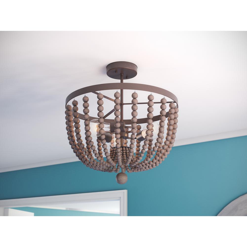 Kenroy Home Dumas 3 Light Golden Bronze Wood Bead Semi Flush Mount 93136gbrz The Home Depot