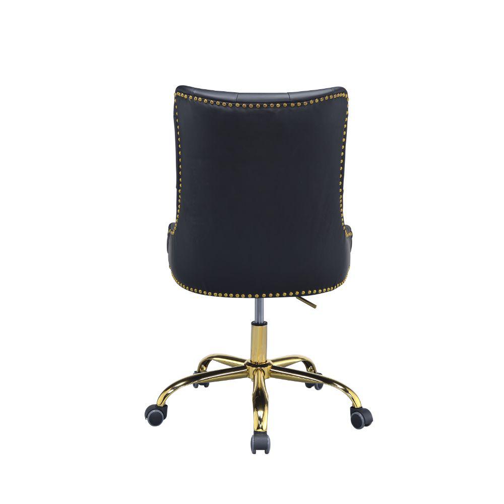 Benjara Black And Gold Leatherette Swivel Office Chair With