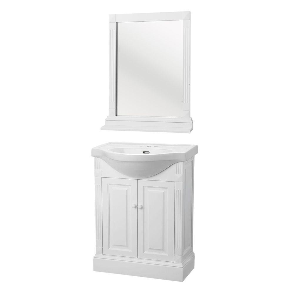 Salerno 25 in. W Bath Vanity in White with Porcelain Vanity Top and Mirror