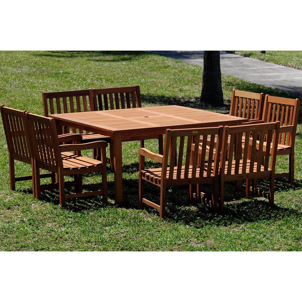 Ia Milano Deluxe 9 Piece Eucalyptus Wood Square Patio Dining Eucalyptus Wood Square Patio Dining