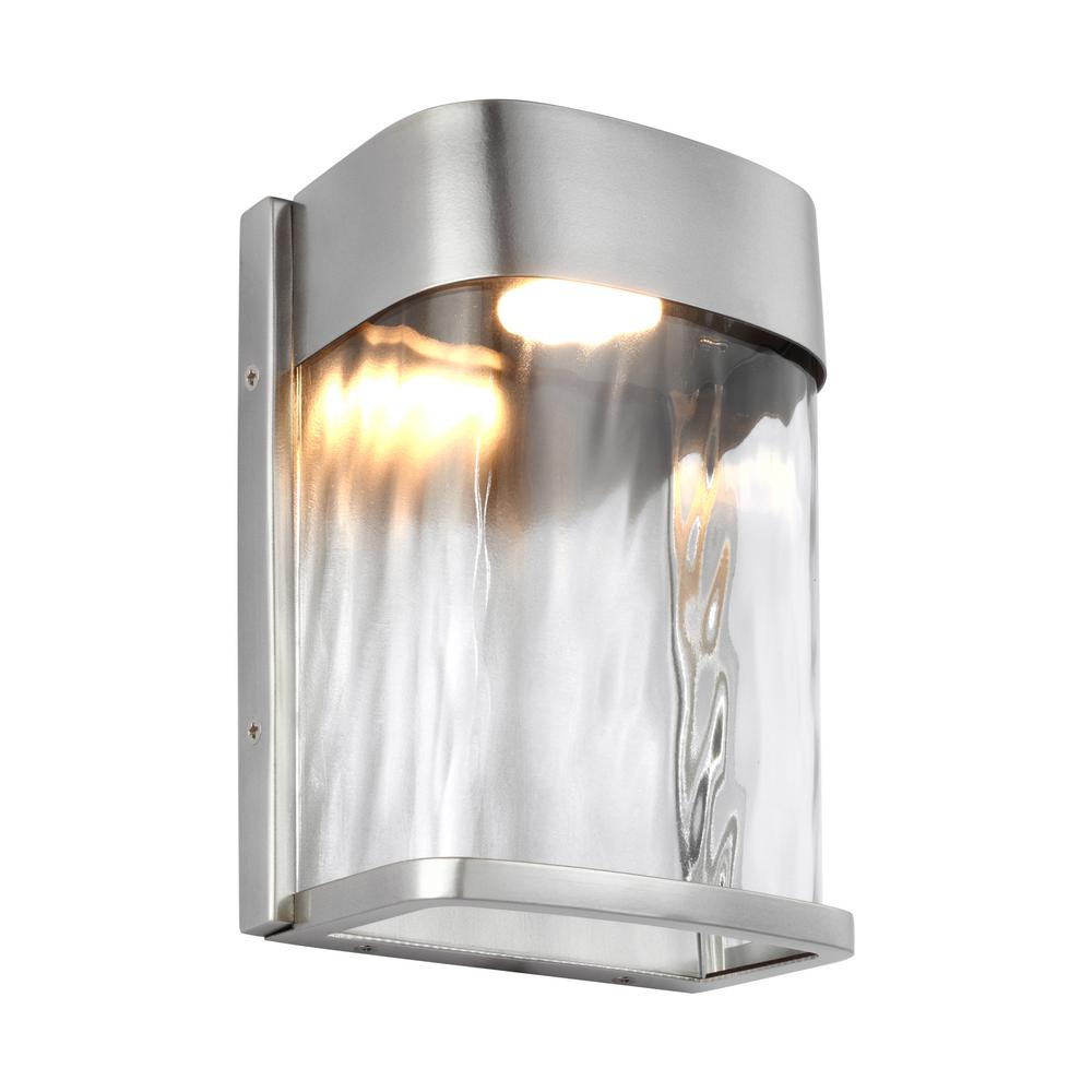 Best Rated Weather Resistant Hardwired Brushed Nickel Chrome Bennie 1 Light Painted Brushed Steel Outdoor Integrated Led Wall Mount Lantern