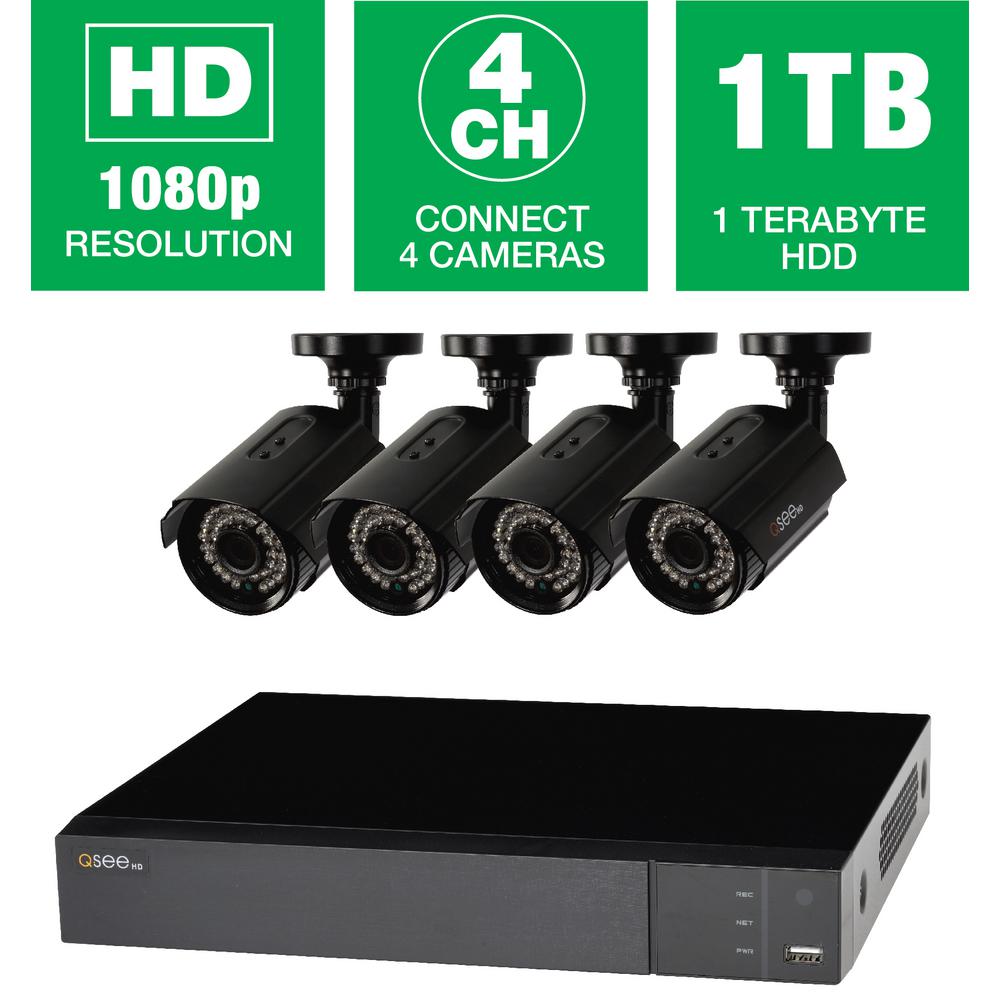 QSEE 4Channel 1080p 1TB Surveillance System and 4 HD Cameras with 100 ft. Night VisionQTH43