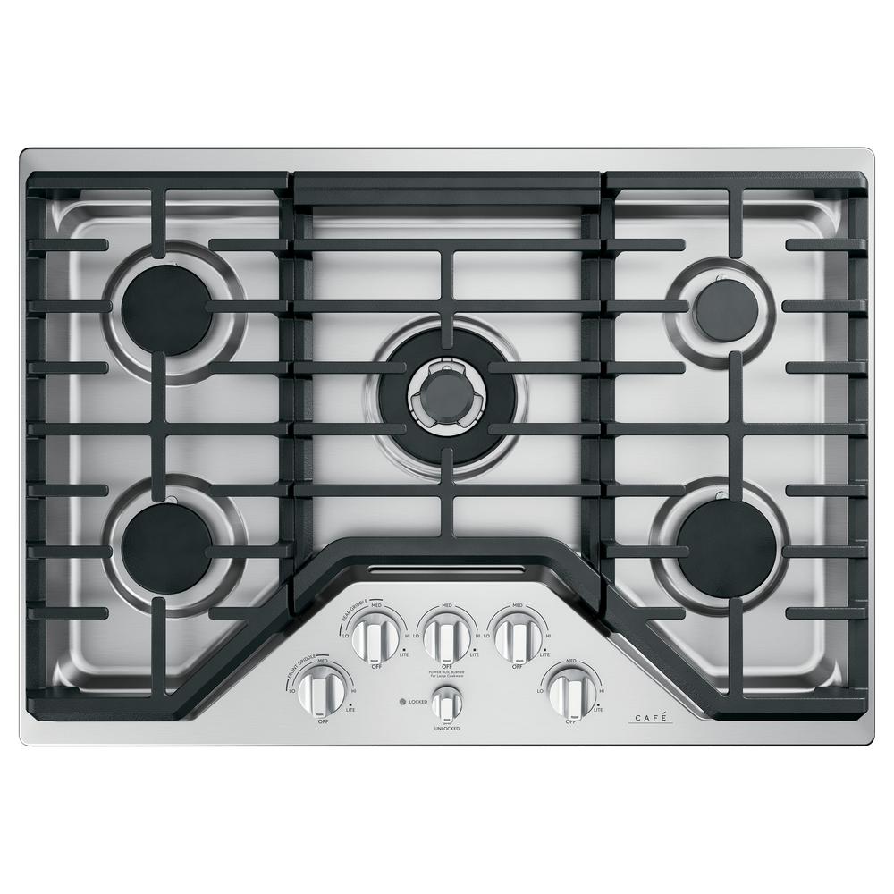 Cafe 30 In Gas Cooktop Stainless Steel And Brushed Gas Cooktop In Stainless Steel And Brushed With 5 Burners Including 20 000 Btu Triple Ring Burner