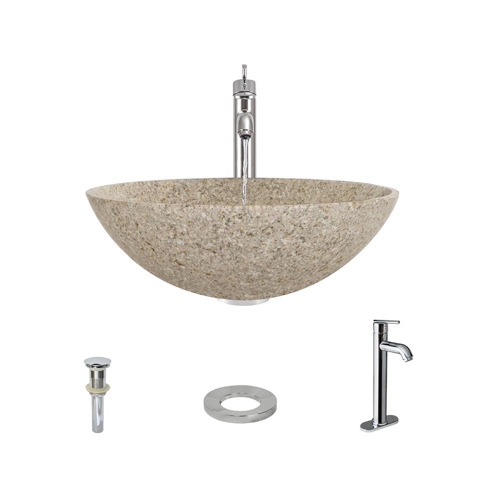 Granite Bathroom Sinks Bath The Home Depot Stone Vessel Sink In Honed Basalt Tan Granite With 718 Faucet And Pop Up Drain