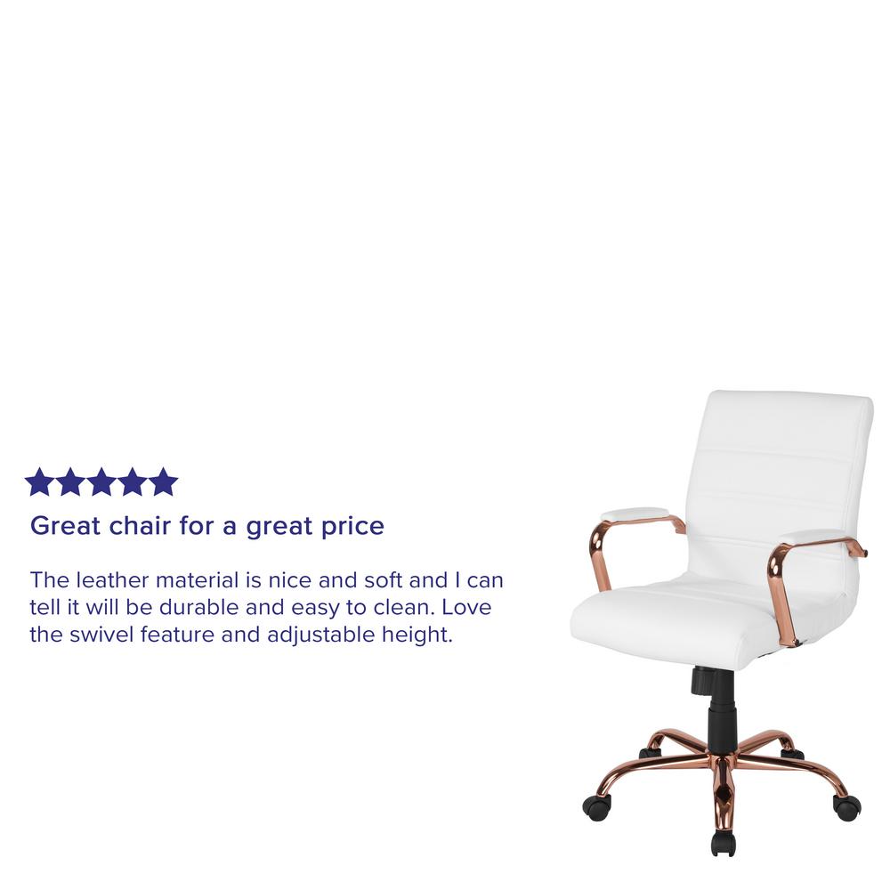 Flash Furniture White Leather Rose Gold Frame Office Desk Chair Go2286mwhrsgld The Home Depot