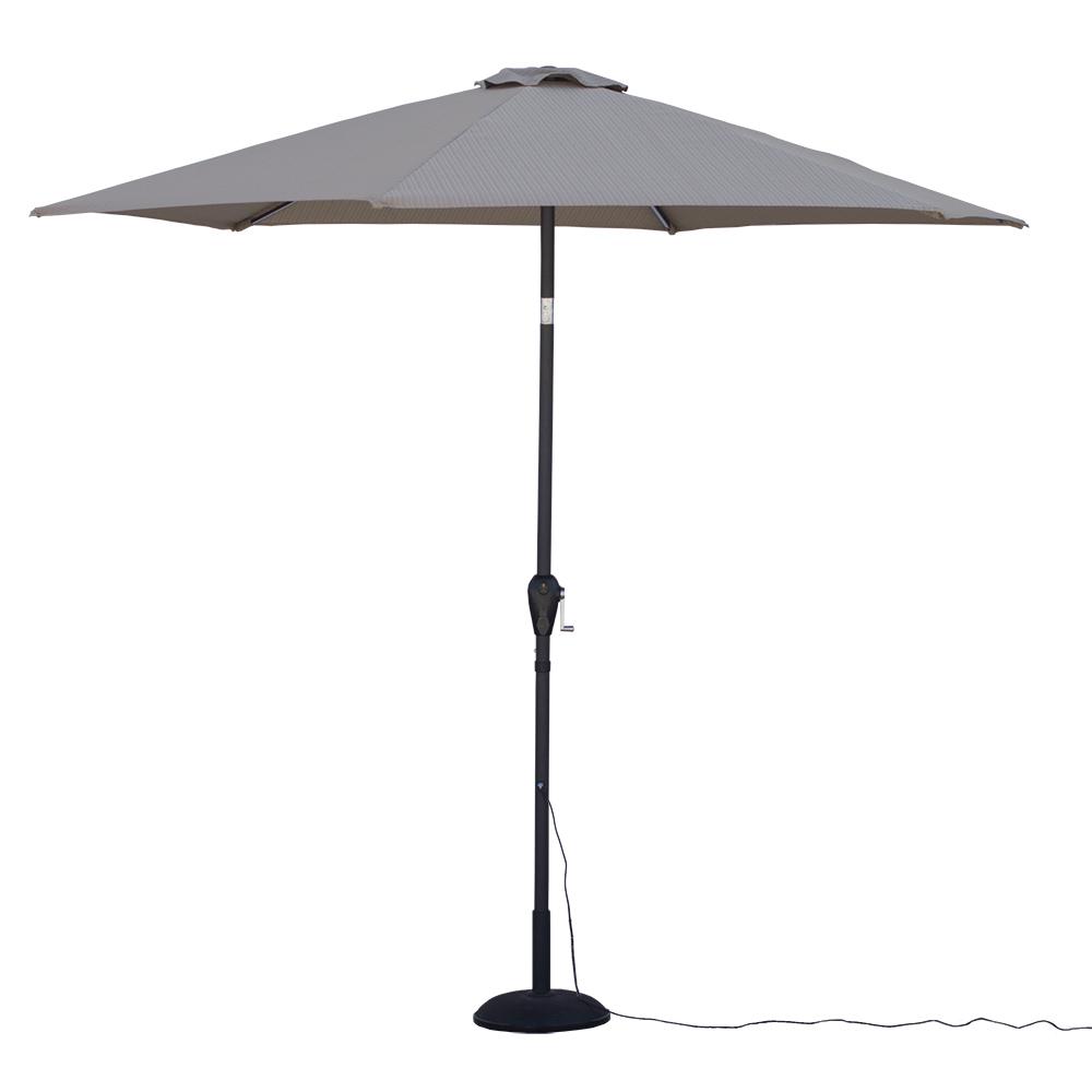 Beige Striped Market Umbrellas Patio The Home Depot Tilting Patio Umbrella With Cool Led Lights In Striped Khaki