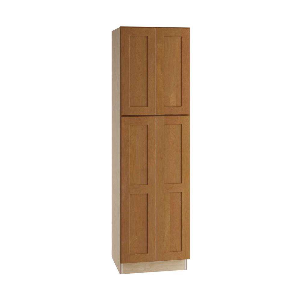 Shaker Cinnamon Pantry Utility The Home Depot Hargrove Assembled 24 X 84 In Pantry Utility 2 Double Door
