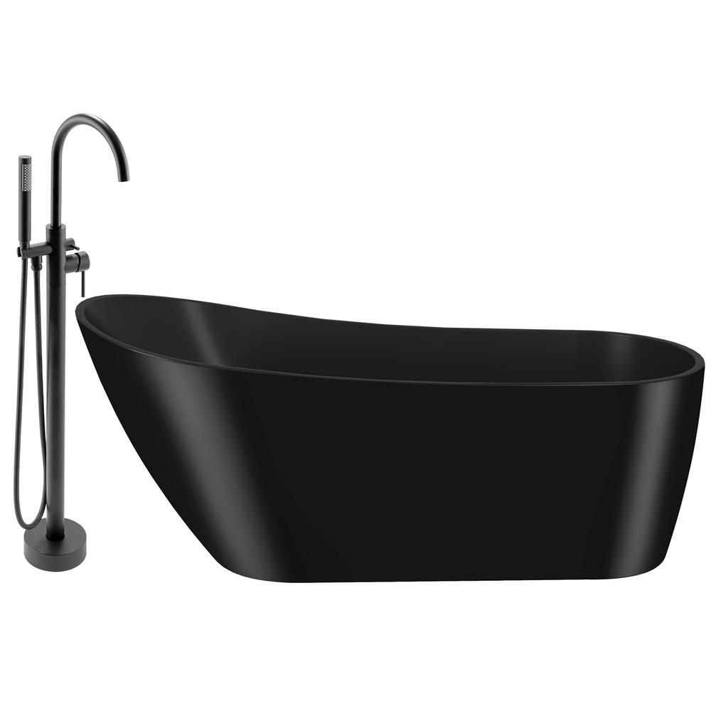 AKDY 59 in. Solid Matte Black Inside and Outside Bathtub with Tub