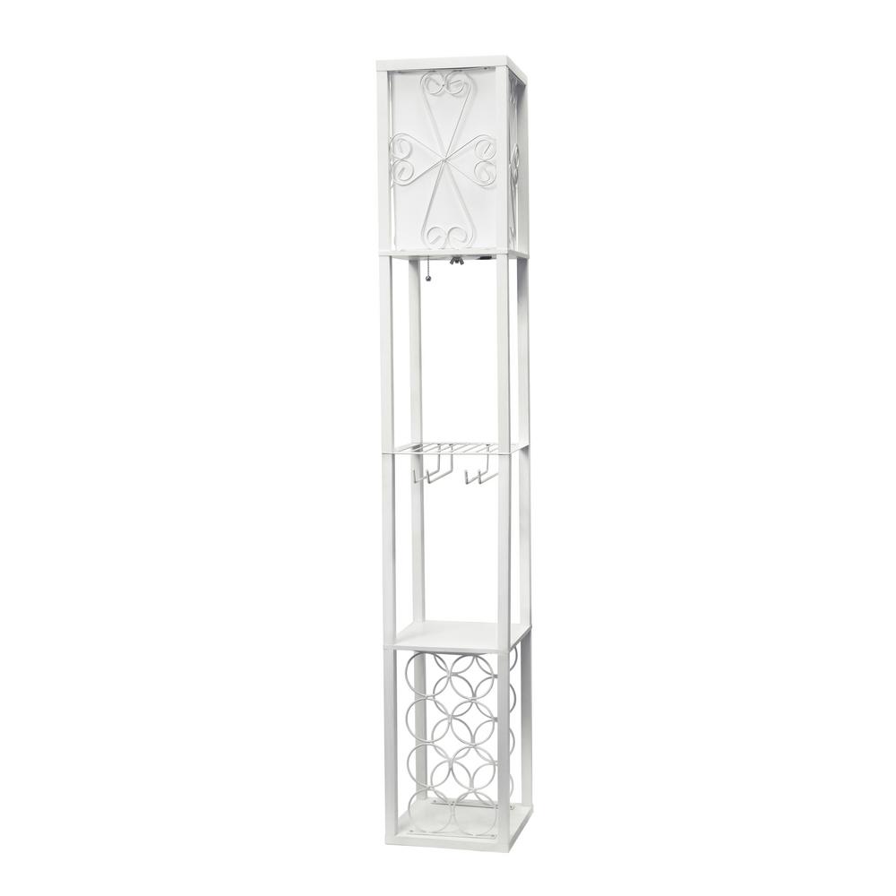 Simple Designs 62 75 In White Floor Lamp Etagere Organizer Storage Shelf And Wine Rack With Linen Shade
