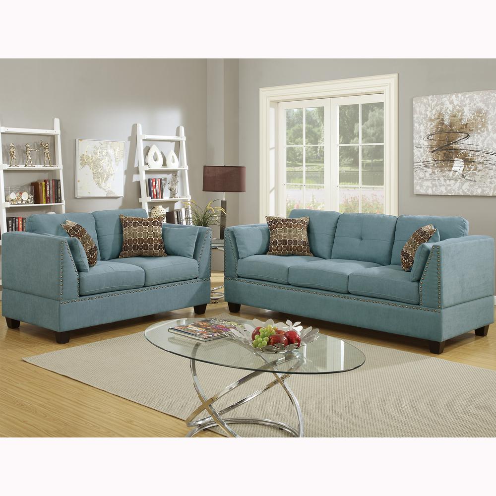 Venetian Worldwide Abruzzo 2-Piece Hydra Blue Velvet Sofa ...