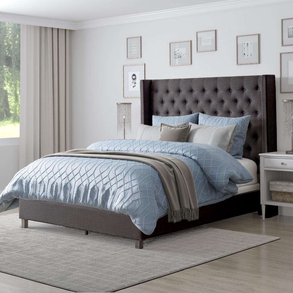 Biscuit Tufted Fog Grey Upholstered King Bed DS-A125-291-461 - The Home ...