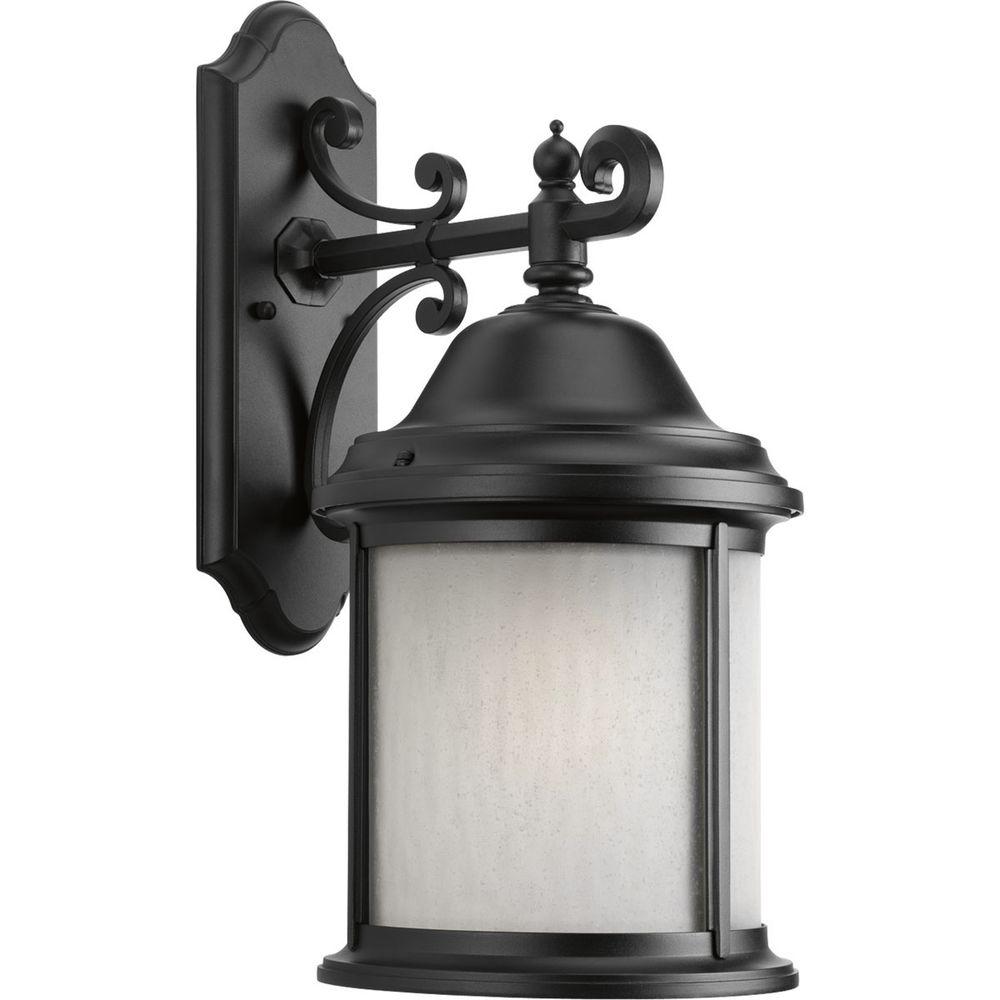 Hampton Bay 1 Light Black Outdoor Wall Lantern Hb7027 05 The Home Ashmore Collection 1 Light Textured Black Fluorescent 20 5 In Outdoor Wall