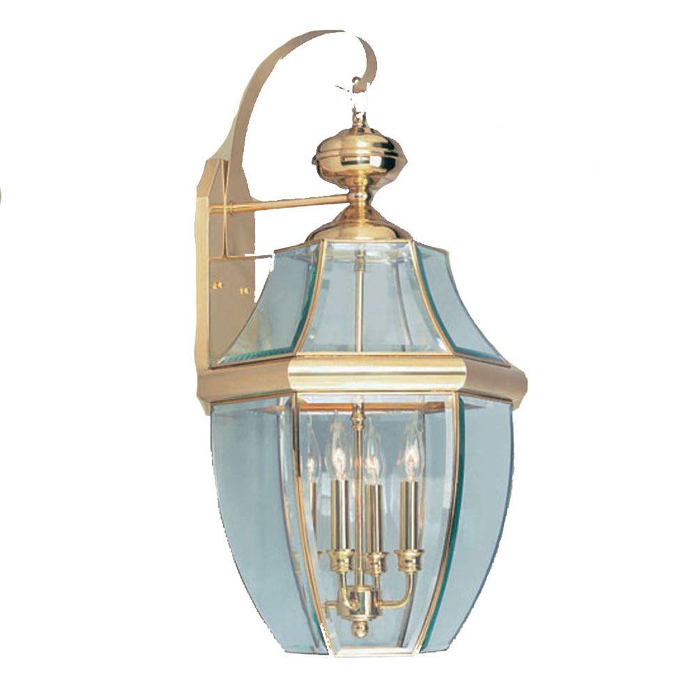 Livex Lighting Outdoor Wall The Home Wall Mount 4 Light Polished Brass Outdoor Incandescent Lantern