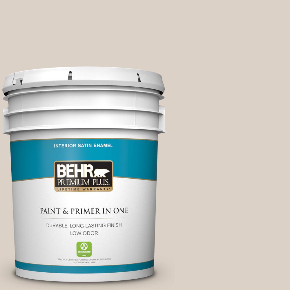 Behr Premium Plus 5 Gal 730c 2 Sandstone Cove Satin Enamel Low Odor Interior Paint And Primer In One