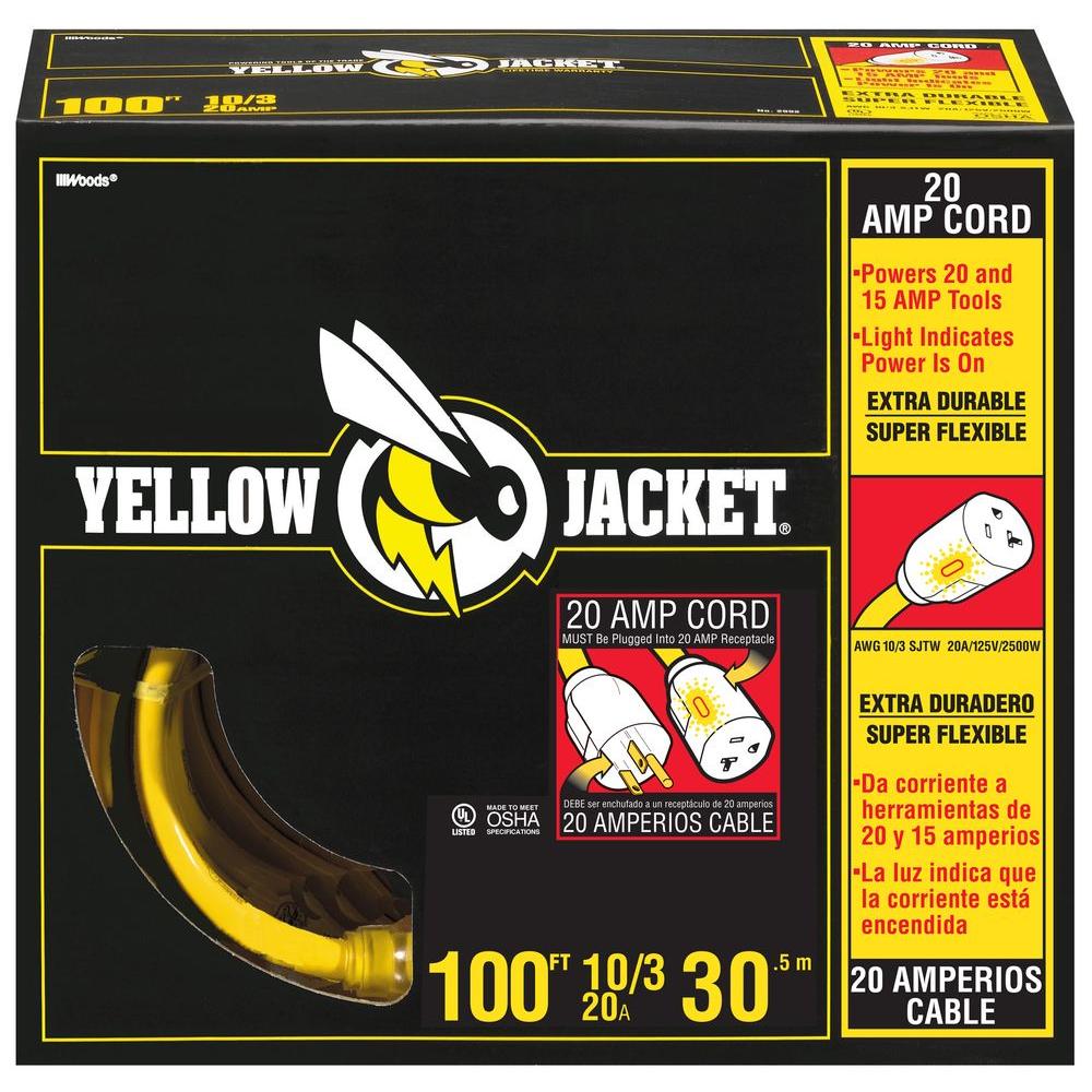 Yellow Jacket 100 ft. 10/3 SJTW Outdoor Heavy-Duty Extension Cord with T-Blade... by Yellow Jacket