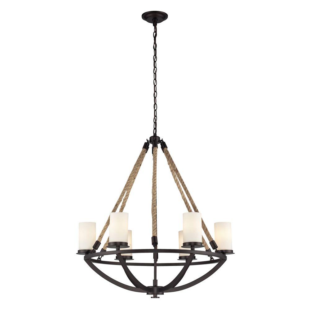 Coastal Candle Style Bronze Chandeliers Lighting The Home Natural Rope 6 Light Aged Bronze Round Chandelier With White Candle Glass Shades