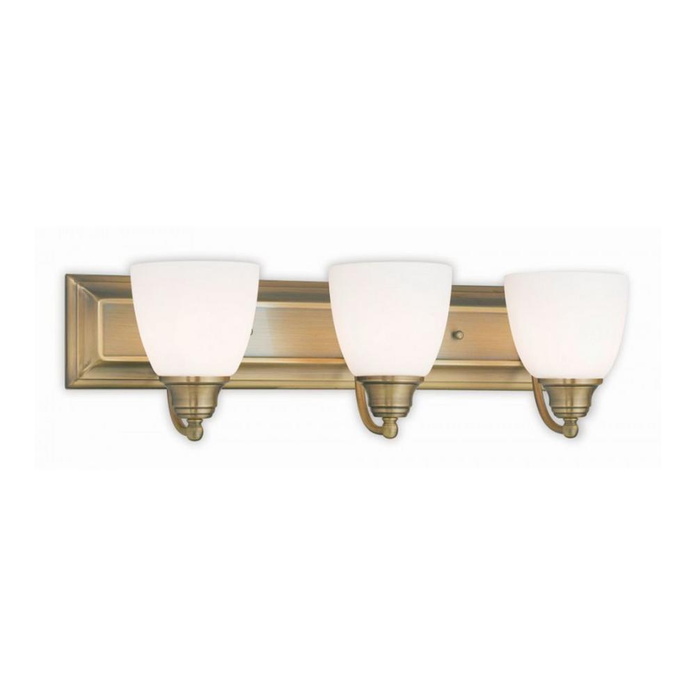 Brass Vanity Lighting The Home Depot Rockford 3 Light Antique Brass Bath With Satin Opal Glass