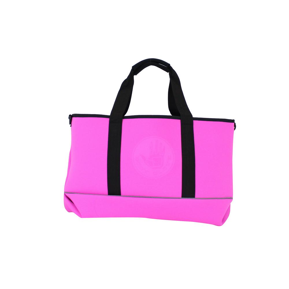 pink and black handbag