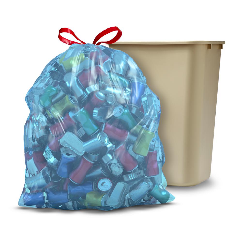 Glad 13 Gal Recycling Tall Kitchen Drawstring Translucent Blue Trash Bags 45 Count