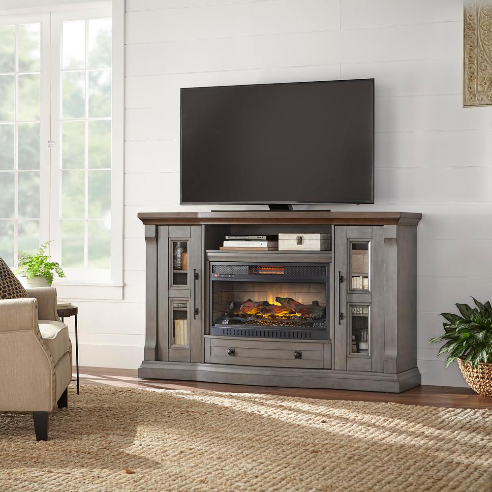 tv console with fireplace modern