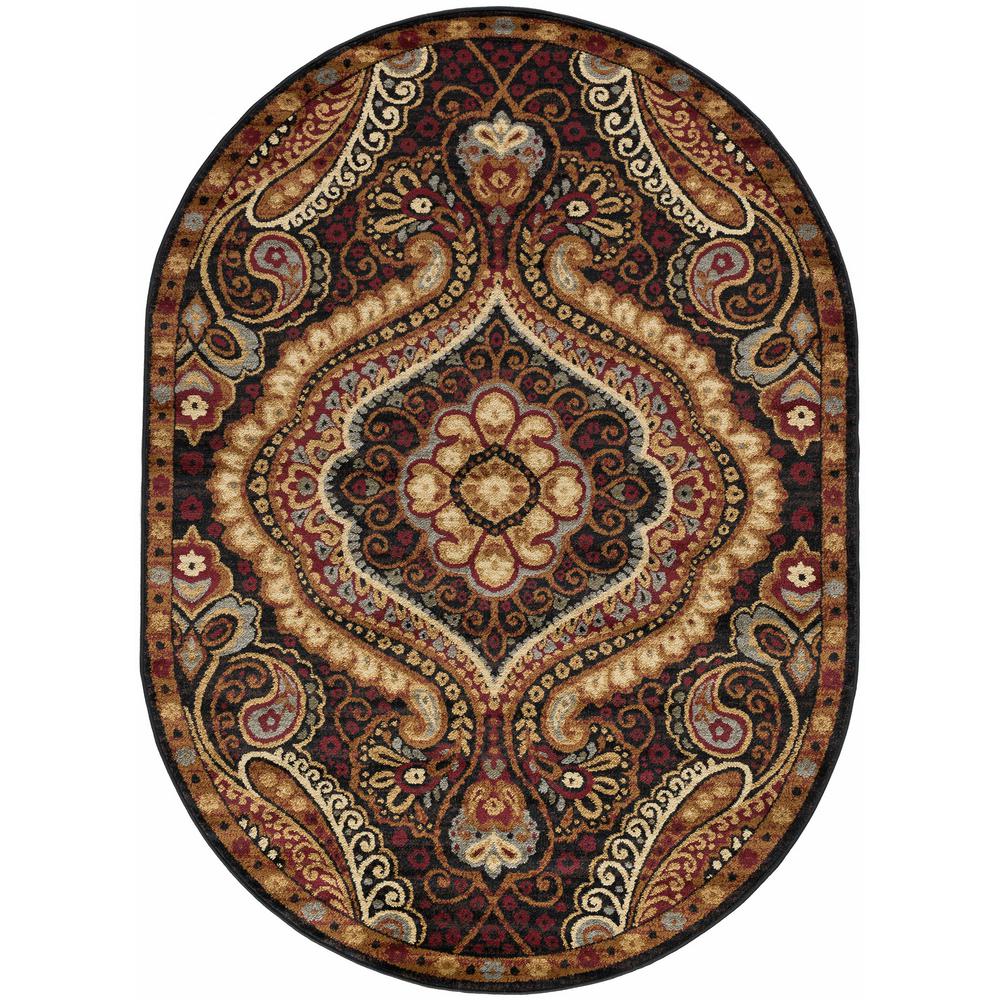 Tayse Rugs Elegance Black 7 Ft X 10 Oval Indoor Area Rug