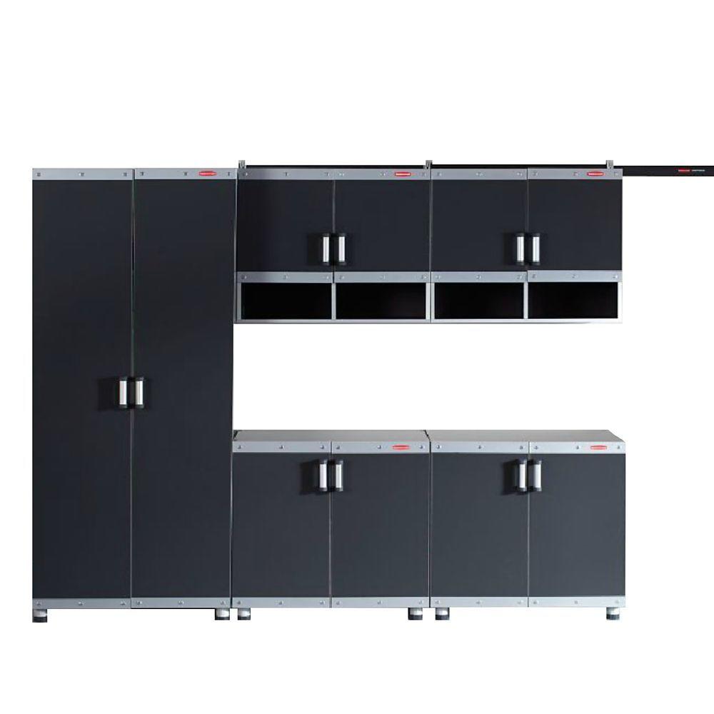 Rubbermaid Fasttrack Garage Laminate Cabinet Set In Black Silver 5 Piece Ftcs10004 The Home Depot - Rubbermaid Fasttrack Garage Laminate Cabinet Set With Wall Panel 3 Piece Rubbermaid Fasttrack Garage Laminate Cabinet Set In Black Silver 5 Piece Ftcs10004 The Home Depot - Rubbermaid Fasttrack Garage Laminate Cabinet Set With Wall Panel 3 Piece