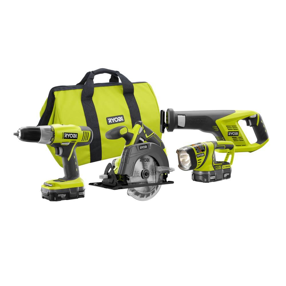 UPC 033287155811 product image for RYOBI 18-Volt ONE+ Lithium-Ion Cordless 4-Tool Super Combo Kit with (2) 1.3 Ah B | upcitemdb.com