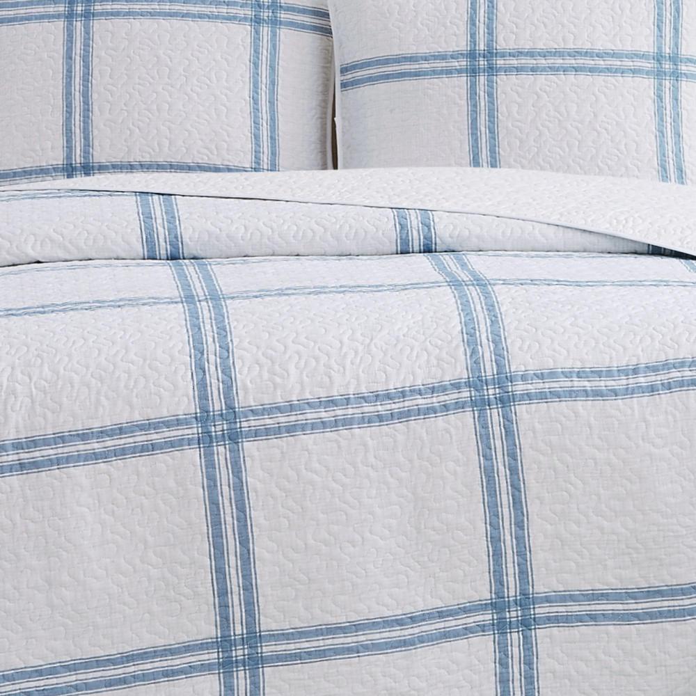 Cottage Classics Farmhouse Plaid Cotton Blue King Quilt Set