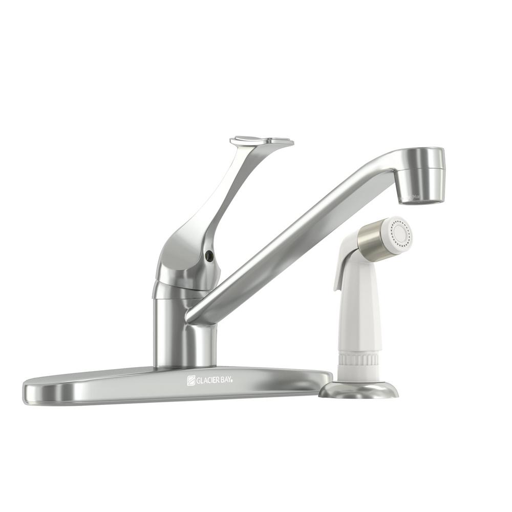 Glacier Bay Single Handle Standard Kitchen Faucet With White Side Sprayer In Chrome