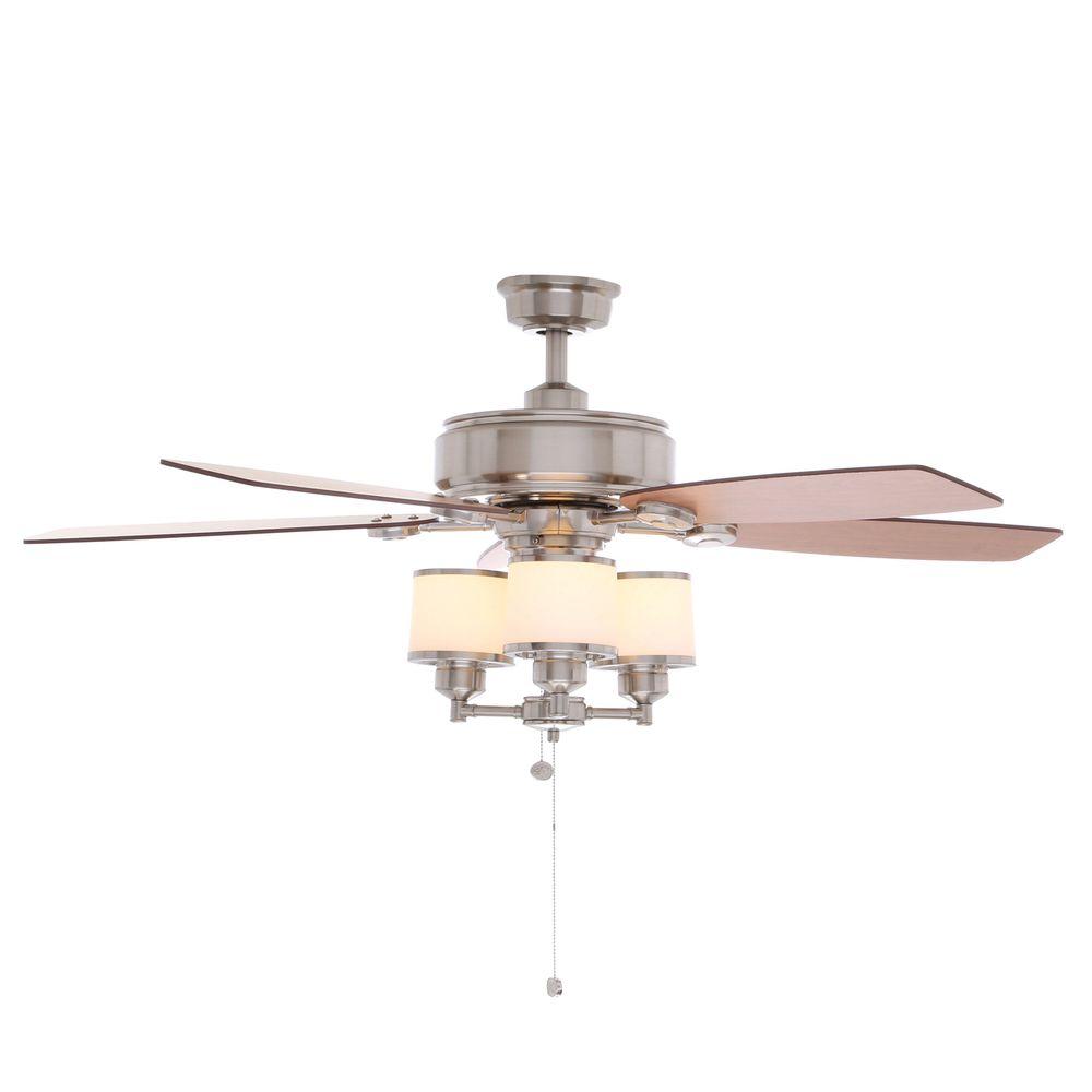 Hampton Bay Waterton Ii 52 In Indoor Brushed Nickel Ceiling Fan With Light Kit Ag510 Bn The