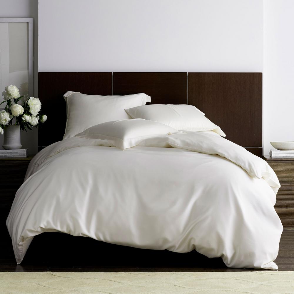 The Company Store Tencel Lyocell Ivory Solid Sateen Queen Duvet