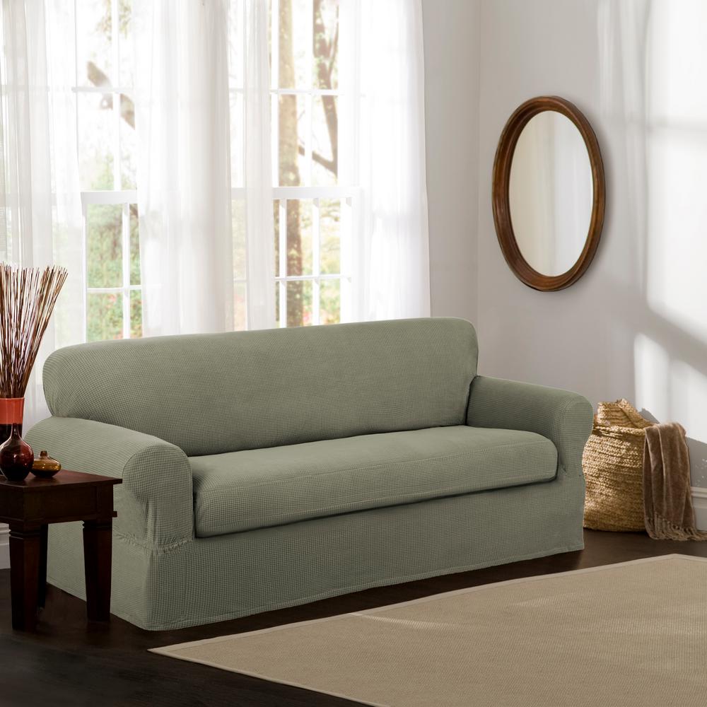 Maytex Reeves Stretch 2 Piece Dark Sage Sofa Slipcover