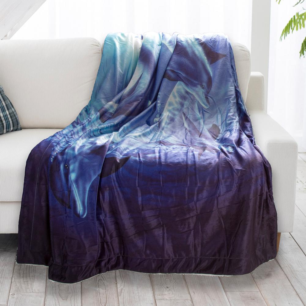 Lavish Home Ocean Dolphin Print Sherpa Fleece Blanket-64-dolphins - The 