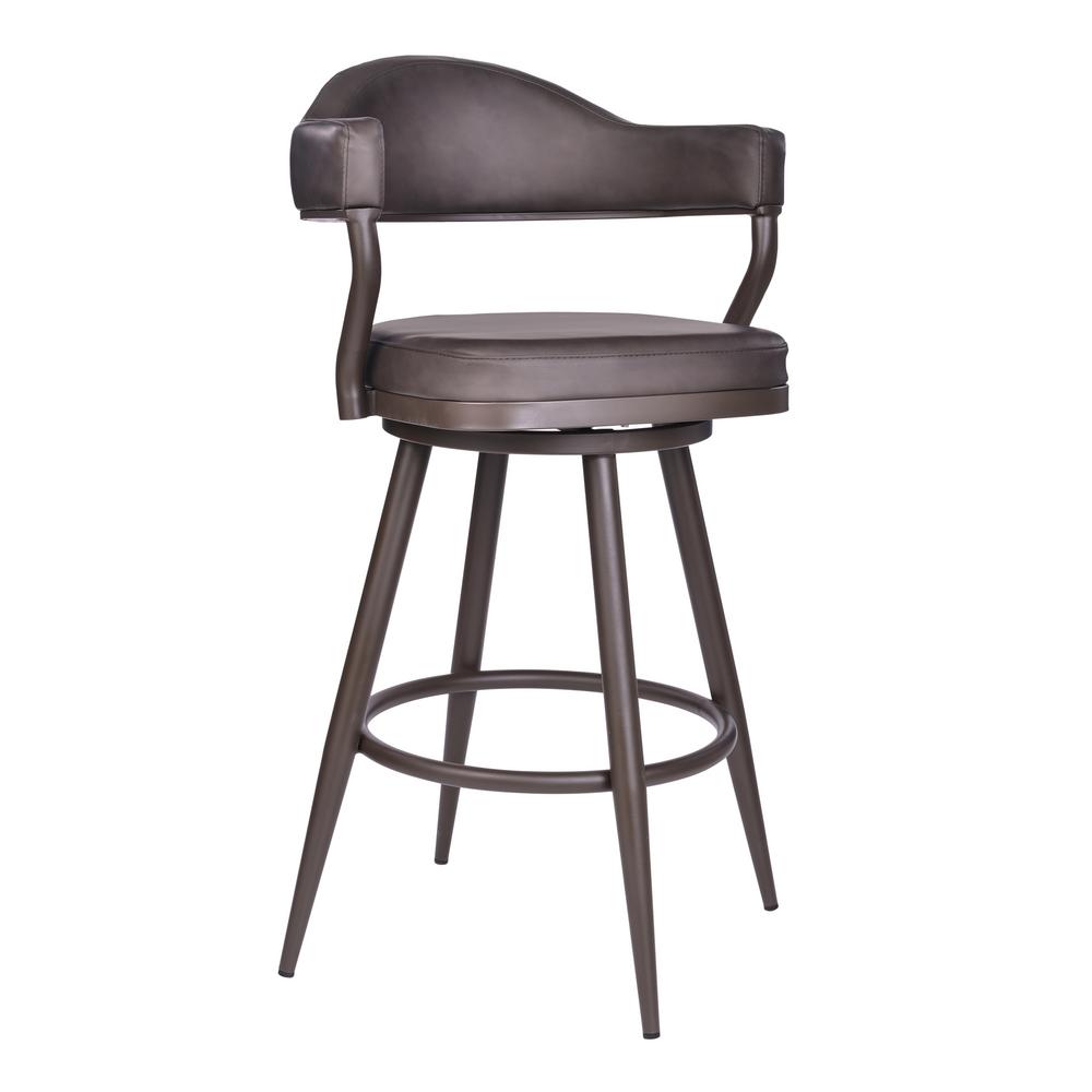 Noble House Eclipse 30 in. Brown Armed Swivel Bar Stool 217132 The