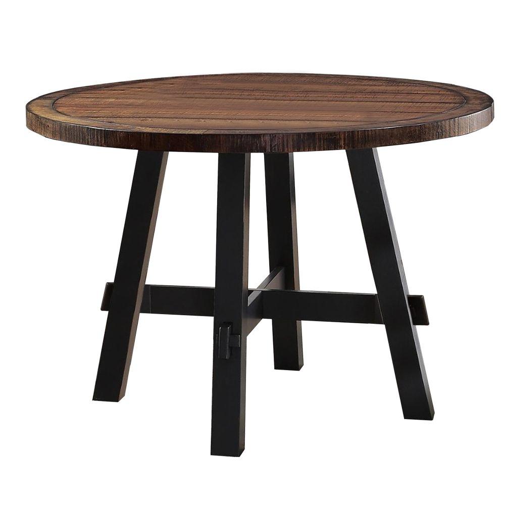 Benjara Cottage Style Brown Round Wooden Dining Table Bm171292