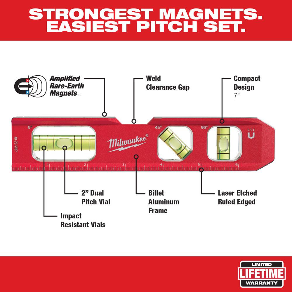 Aluminum Magnetic Compact Billet Torpedo Level Milwaukee High-Quality 7/" L