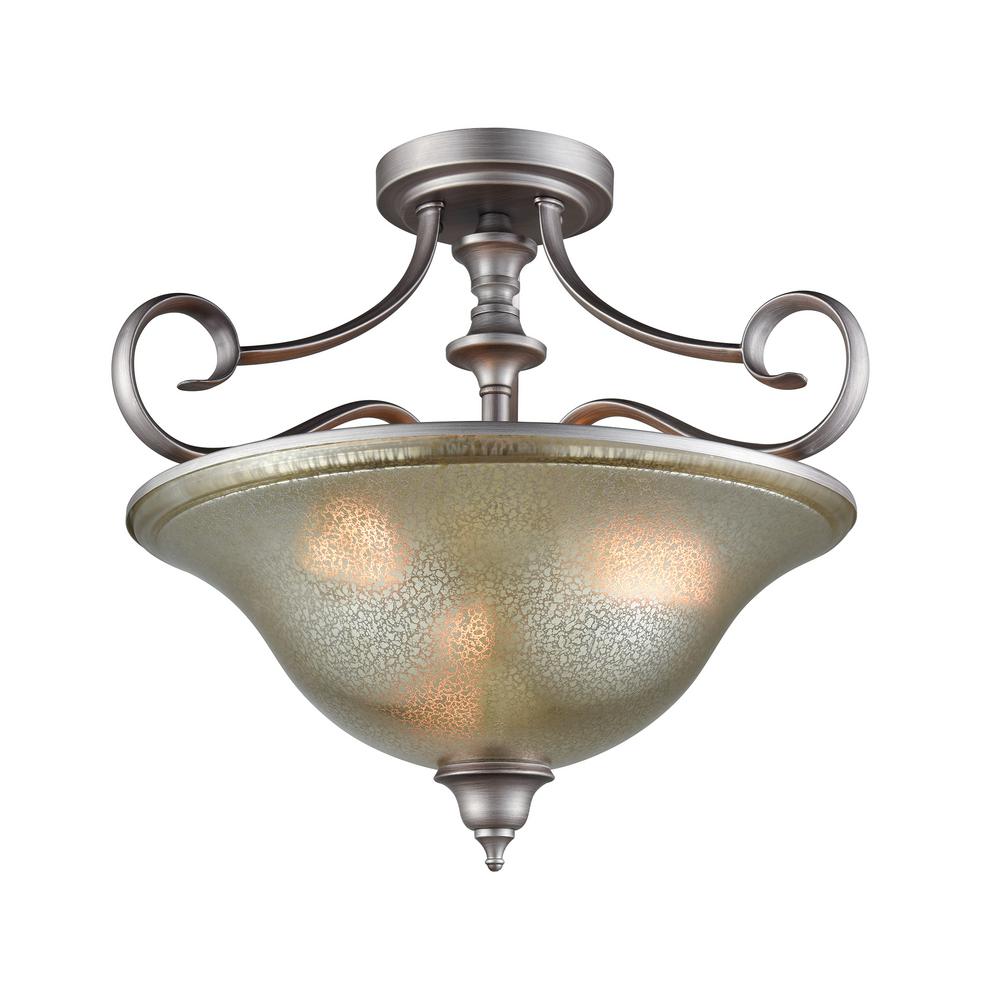 Thomas Lighting Georgetown 3 Light Weathered Zinc With Mercury Glass Semi Flushmount