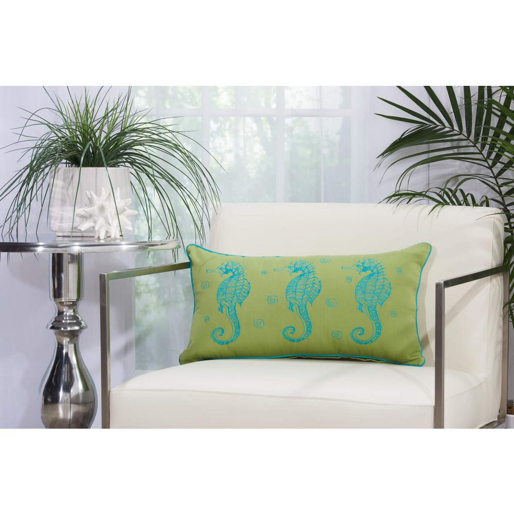 Mina Victory 3 Seahorses Green And Turquoise Animal Print Stain
