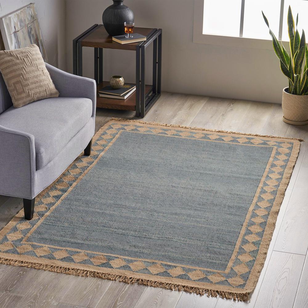 Avant Blue And Beige 5 Ft X 8 Border Wool Area Rug 54728 - Blue And Beige Wool Area Rugs Avant Blue And Beige 5 Ft X 8 Border Wool Area Rug 54728 - Blue And Beige Wool Area Rugs