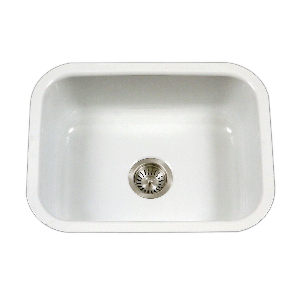 Houzer Porcela Series Undermount Porcelain Enamel Steel 23 In Single Bowl Kitchen Sink In White