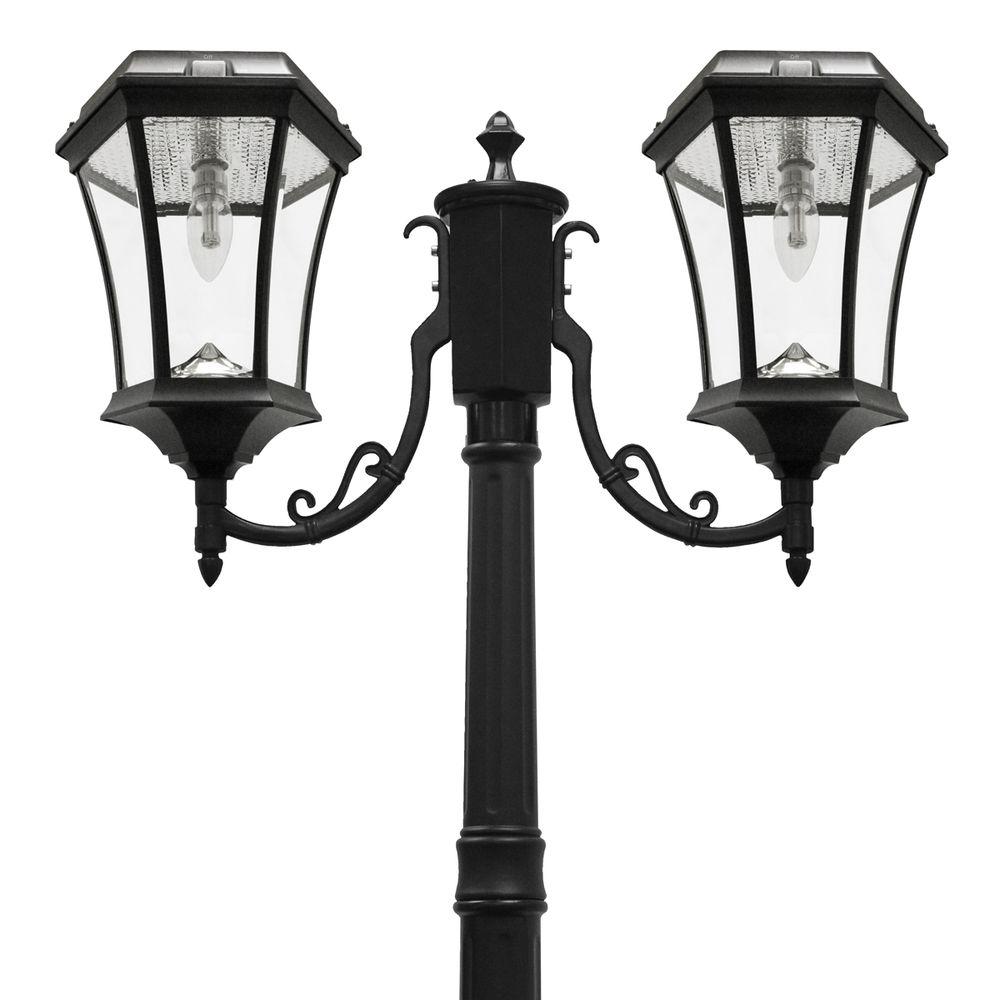 Dusk To Dawn Black Post Lighting Outdoor The Home Depot Victorian Bulb Series 2 Head Black Solar Lamp Post With Gs