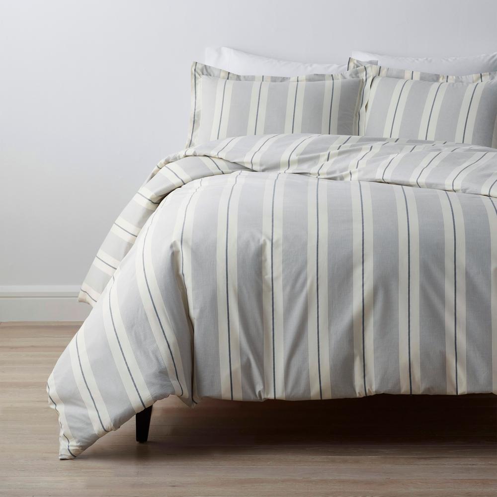 The Company Store Wide Stripe Yarn Dyed Navy Cotton Percale King Duvet ...