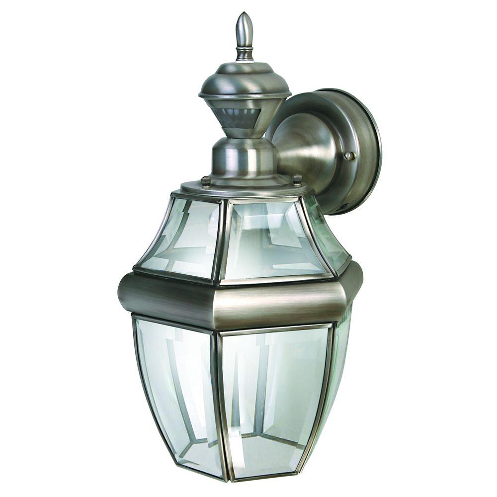 Heath Zenith 150 Degree Silver Hanging Carriage Wall Lantern Sconce With Clear Beveled Glass