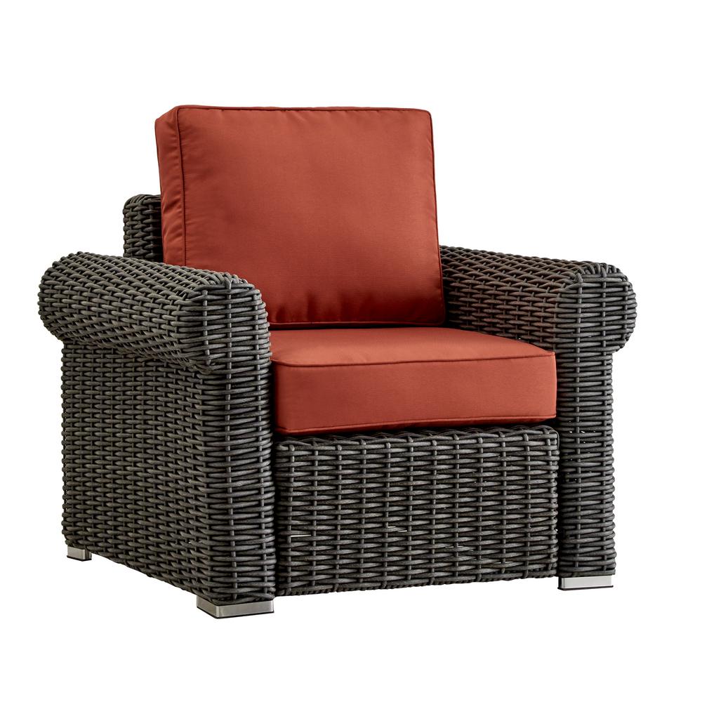 HomeSullivan Camari Charcoal Rolled Arm Wicker Outdoor Patio Lounge